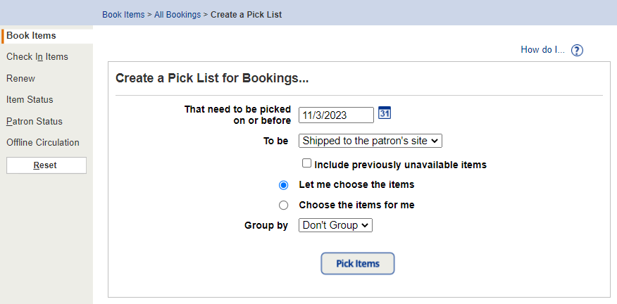 Create a Pick List page.